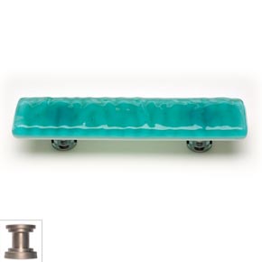 Sietto [P-207-SN] Handmade Glass Cabinet Pull Handle - Glacier - Aqua - Satin Nickel Base - 5" L