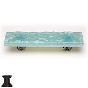 Sietto [P-208-ORB] Handmade Glass Cabinet Pull Handle - Glacier - Light Aqua - Oil Rubbed Bronze Base - 5" L