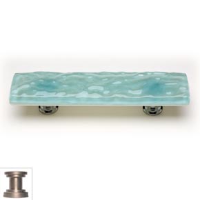 Sietto [P-208-SN] Handmade Glass Cabinet Pull Handle - Glacier - Light Aqua - Satin Nickel Base - 5" L
