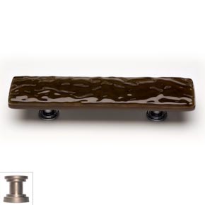 Sietto [P-209-SN] Handmade Glass Cabinet Pull Handle - Glacier - Woodland Brown - Satin Nickel Base - 5" L
