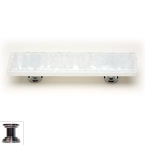 Sietto [P-212-PC] Handmade Glass Cabinet Pull Handle - Glacier - White - Polished Chrome Base - 5" L