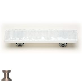 Sietto [P-212-SN] Handmade Glass Cabinet Pull Handle - Glacier - White - Satin Nickel Base - 5" L