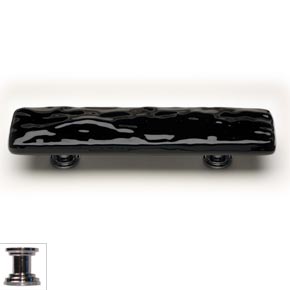 Sietto [P-213-PC] Handmade Glass Cabinet Pull Handle - Glacier - Black - Polished Chrome Base - 5" L