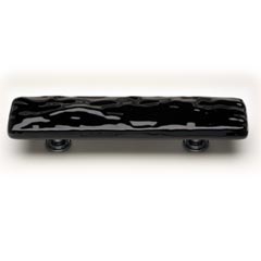 Sietto [P-213-PC] Handmade Glass Cabinet Pull Handle - Glacier - Black - Polished Chrome Base - 5" L