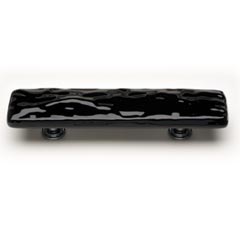 Sietto [P-213-SN] Handmade Glass Cabinet Pull Handle - Glacier - Black - Satin Nickel Base - 5" L