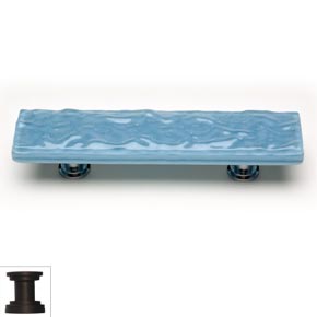 Sietto [P-215-ORB] Handmade Glass Cabinet Pull Handle - Glacier - Powder Blue - Oil Rubbed Bronze Base - 5" L