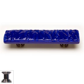 Sietto [P-221-PC] Handmade Glass Cabinet Pull Handle - Glacier - Deep Cobalt - Polished Chrome Base - 5" L