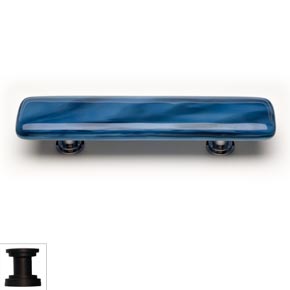 Sietto [P-303-ORB] Handmade Glass Cabinet Pull Handle - Cirrus - Marine Blue - Oil Rubbed Bronze Base - 5" L
