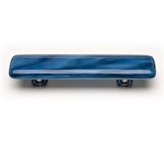 Sietto [P-303-ORB] Handmade Glass Cabinet Pull Handle - Cirrus - Marine Blue - Oil Rubbed Bronze Base - 5" L