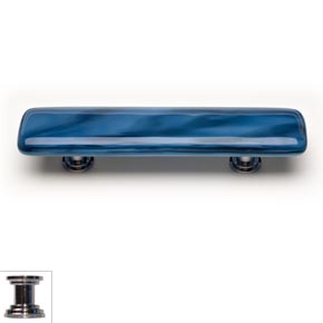 Sietto [P-303-PC] Handmade Glass Cabinet Pull Handle - Cirrus - Marine Blue - Polished Chrome Base - 5" L