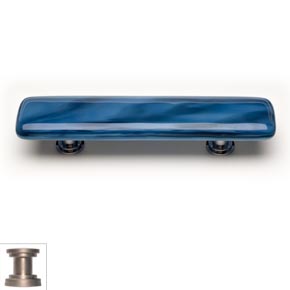 Sietto [P-303-SN] Handmade Glass Cabinet Pull Handle - Cirrus - Marine Blue - Satin Nickel Base - 5" L