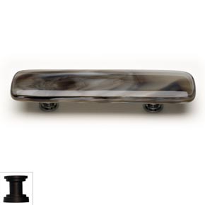 Sietto [P-305-ORB] Handmade Glass Cabinet Pull Handle - Cirrus - White w/ Brown - Oil Rubbed Bronze Base - 5" L