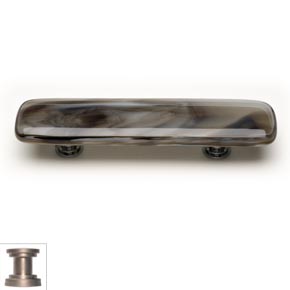 Sietto [P-305-SN] Handmade Glass Cabinet Pull Handle - Cirrus - White w/ Brown - Satin Nickel Base - 5" L