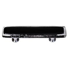 Sietto [P-700-PC] Handmade Glass Cabinet Pull Handle - Reflective - Black - Polished Chrome Base - 5" L
