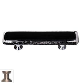 Sietto [P-700-SN] Handmade Glass Cabinet Pull Handle - Reflective - Black - Satin Nickel Base - 5" L