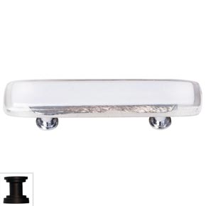 Sietto [P-701-ORB] Handmade Glass Cabinet Pull Handle - Reflective - White - Oil Rubbed Bronze Base - 5" L