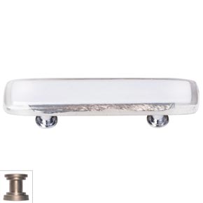 Sietto [P-701-SN] Handmade Glass Cabinet Pull Handle - Reflective - White - Satin Nickel Base - 5" L