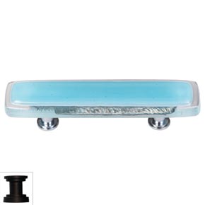 Sietto [P-702-ORB] Handmade Glass Cabinet Pull Handle - Reflective - Light Aqua - Oil Rubbed Bronze Base - 5" L