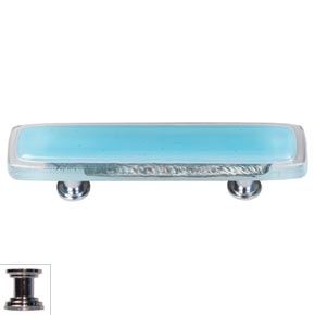 Sietto [P-702-PC] Handmade Glass Cabinet Pull Handle - Reflective - Light Aqua - Polished Chrome Base - 5" L