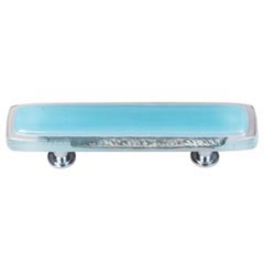 Sietto [P-702-PC] Handmade Glass Cabinet Pull Handle - Reflective - Light Aqua - Polished Chrome Base - 5" L