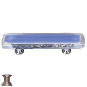 Sietto [P-704-SN] Handmade Glass Cabinet Pull Handle - Reflective - Sky Blue - Satin Nickel Base - 5" L