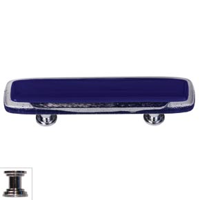 Sietto [P-707-PC] Handmade Glass Cabinet Pull Handle - Reflective - Deep Cobalt - Polished Chrome Base - 5" L