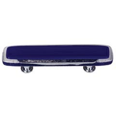 Sietto [P-707-PC] Handmade Glass Cabinet Pull Handle - Reflective - Deep Cobalt - Polished Chrome Base - 5&quot; L