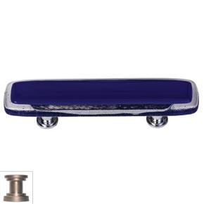 Sietto [P-707-SN] Handmade Glass Cabinet Pull Handle - Reflective - Deep Cobalt - Satin Nickel Base - 5" L