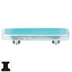 Sietto [P-708-ORB] Handmade Glass Cabinet Pull Handle - Reflective - Aqua - Oil Rubbed Bronze Base - 5" L