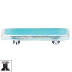 Sietto [P-708-PC] Handmade Glass Cabinet Pull Handle - Reflective - Aqua - Polished Chrome Base - 5" L