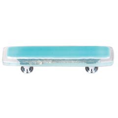 Sietto [P-708-PC] Handmade Glass Cabinet Pull Handle - Reflective - Aqua - Polished Chrome Base - 5&quot; L