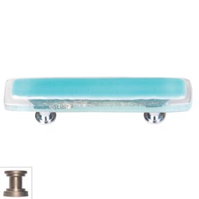 Sietto [P-708-SN] Handmade Glass Cabinet Pull Handle - Reflective - Aqua - Satin Nickel Base - 5" L