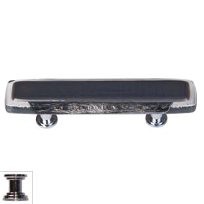 Sietto [P-709-PC] Handmade Glass Cabinet Pull Handle - Reflective - Slate Grey - Polished Chrome Base - 5" L