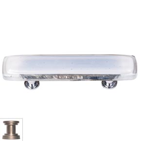 Sietto [P-710-SN] Handmade Glass Cabinet Pull Handle - Reflective - Blue-Grey - Satin Nickel Base - 5" L