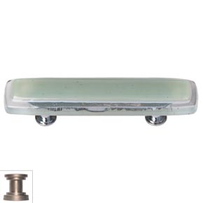 Sietto [P-712-SN] Handmade Glass Cabinet Pull Handle - Reflective - Spruce Green - Satin Nickel Base - 5" L