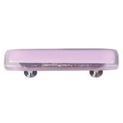 Sietto [P-717-PC] Handmade Glass Cabinet Pull Handle - Reflective - Pink - Polished Chrome Base - 5&quot; L