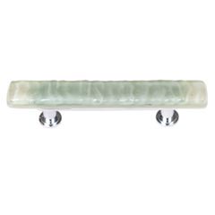 Sietto [SP-201-PC] Handmade Glass Cabinet Pull Handle - Skinny Glacier - Spruce Green - Polished Chrome Base - 5&quot; L