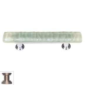 Sietto [SP-201-SN] Handmade Glass Cabinet Pull Handle - Skinny Glacier - Spruce Green - Satin Nickel Base - 5" L