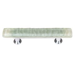 Sietto [SP-201-SN] Handmade Glass Cabinet Pull Handle - Skinny Glacier - Spruce Green - Satin Nickel Base - 5" L