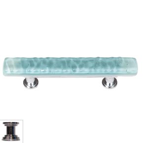 Sietto [SP-208-PC] Handmade Glass Cabinet Pull Handle - Skinny Glacier - Light Aqua - Polished Chrome Base - 5" L