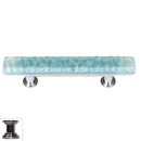 Sietto [SP-208-PC] Handmade Glass Cabinet Pull Handle - Skinny Glacier - Light Aqua - Polished Chrome Base - 3&quot; C/C - 5&quot; L