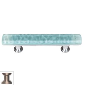 Sietto [SP-208-SN] Handmade Glass Cabinet Pull Handle - Skinny Glacier - Light Aqua - Satin Nickel Base - 5" L