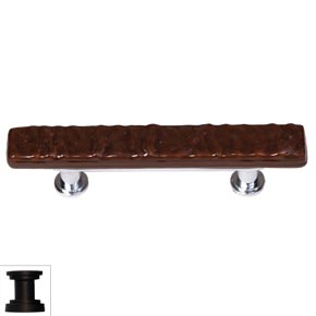 Sietto [SP-209-ORB] Handmade Glass Cabinet Pull Handle - Skinny Glacier - Woodland Brown - Oil Rubbed Bronze Base - 5" L