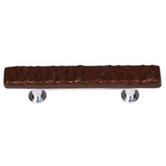 Sietto [SP-209-PC] Handmade Glass Cabinet Pull Handle - Skinny Glacier - Woodland Brown - Polished Chrome Base - 5&quot; L
