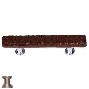 Sietto [SP-209-SN] Handmade Glass Cabinet Pull Handle - Skinny Glacier - Woodland Brown - Satin Nickel Base - 5" L