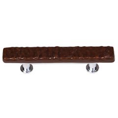 Sietto [SP-209-SN] Handmade Glass Cabinet Pull Handle - Skinny Glacier - Woodland Brown - Satin Nickel Base - 5" L
