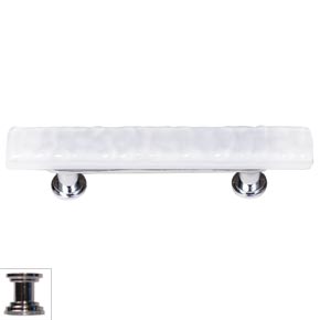 Sietto [SP-212-PC] Handmade Glass Cabinet Pull Handle - Skinny Glacier - White - Polished Chrome Base - 5" L