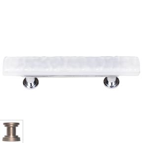 Sietto [SP-212-SN] Handmade Glass Cabinet Pull Handle - Skinny Glacier - White - Satin Nickel Base - 5" L