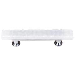 Sietto [SP-212-SN] Handmade Glass Cabinet Pull Handle - Skinny Glacier - White - Satin Nickel Base - 5" L