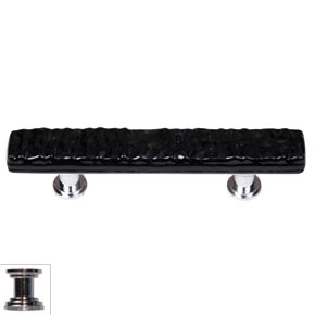 Sietto [SP-213-PC] Handmade Glass Cabinet Pull Handle - Skinny Glacier - Black - Polished Chrome Base - 5" L